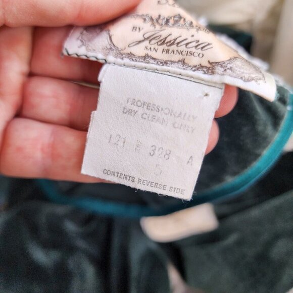 VTG GUNNE SAX PRAIRIE VELVET LONG SLEEVE LACE BOHO HIPPY DRESS GREEN IVORY 5 - Picture 13 of 16